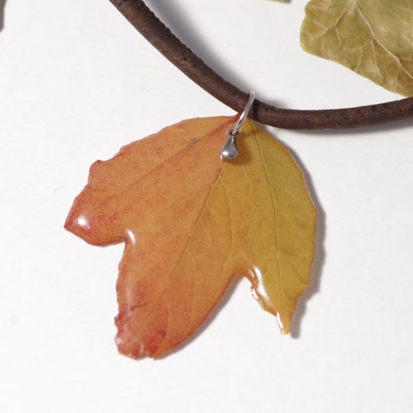 pendentif feuille d'automne véritable orange et verte (dégradé)