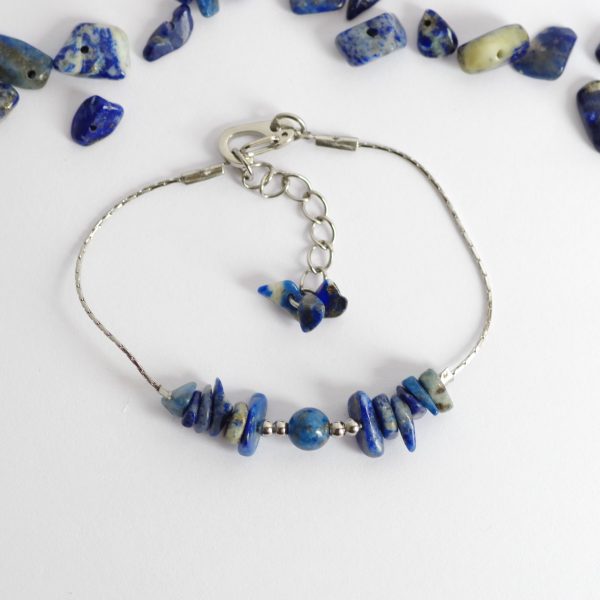 bracelet en chaîne d'inox et pierres lapis lazuli