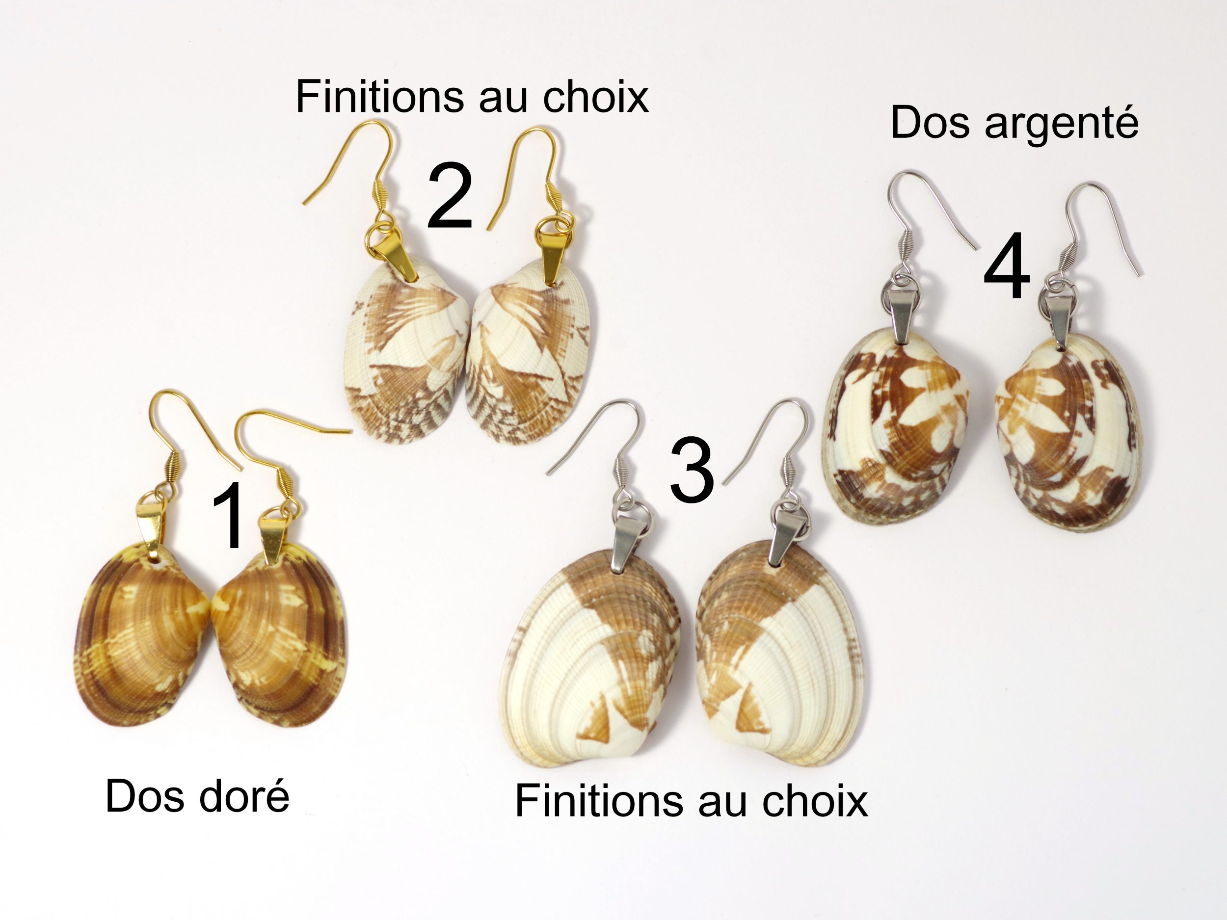 Boucles d'oreilles Jaï, palourdes et finitions au choix – Image 5