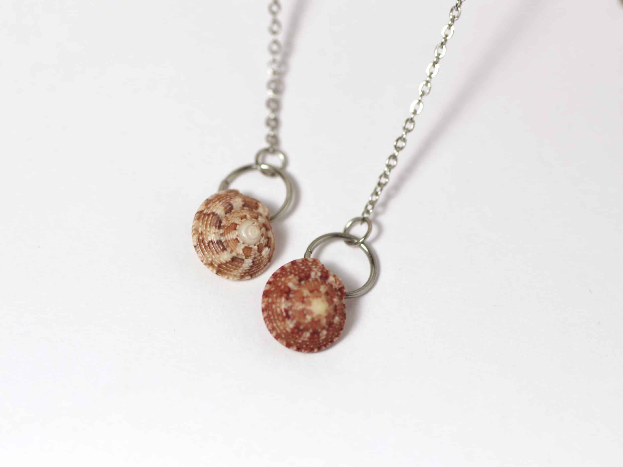 Chaînes d'oreille, bijoux en inox et coquillages gibules