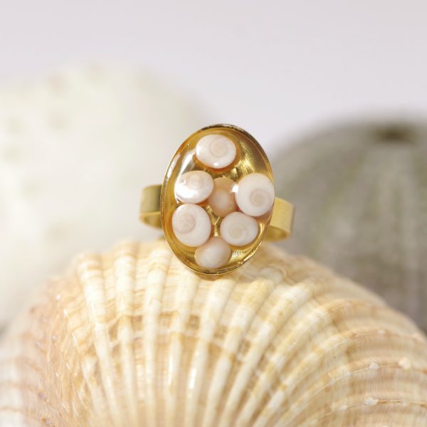 Bague Ochji fine, dorée,  plusieurs yeux de sainte Lucie