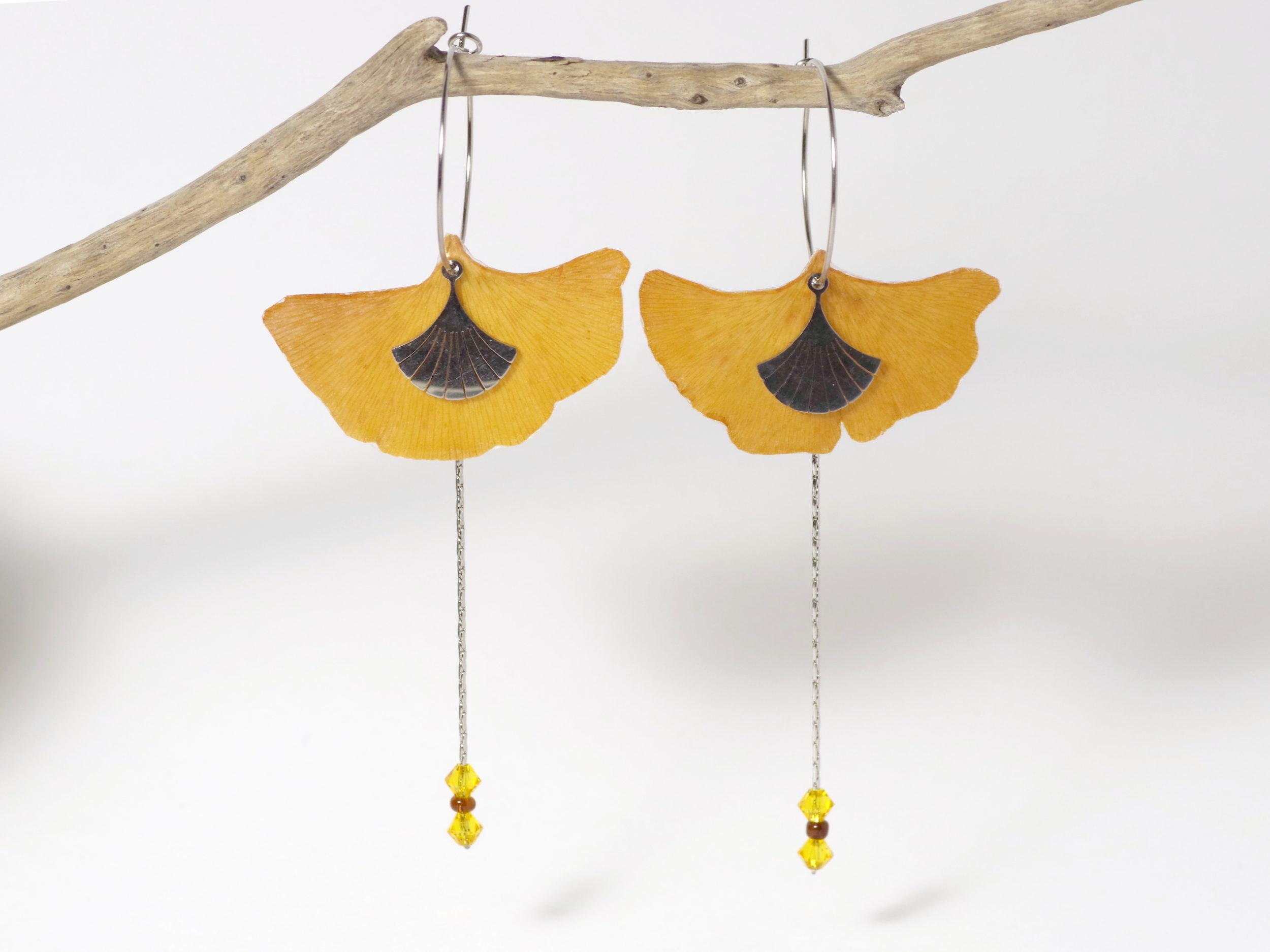 Boucles d'oreilles Elfy, feuilles de ginkgo – Image 3