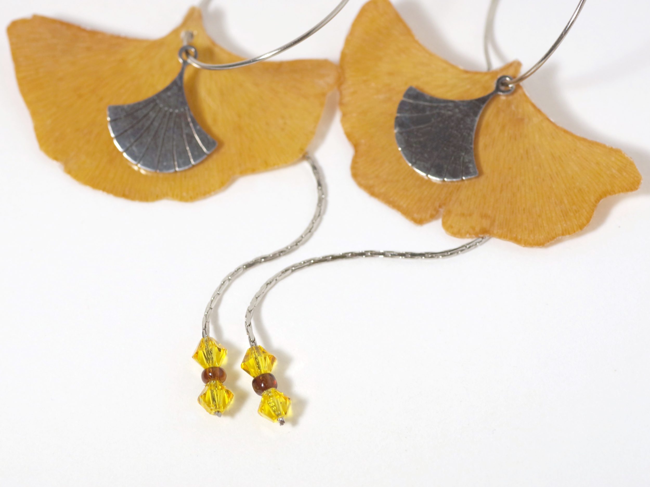 Boucles d'oreilles Elfy, feuilles de ginkgo – Image 2