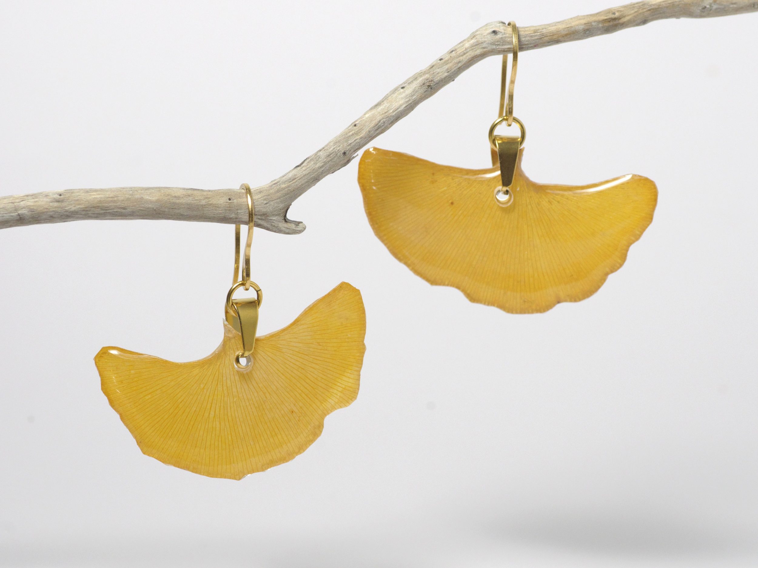 Boucles d'oreilles Mis Nature, ginkgo en eventail – Image 3