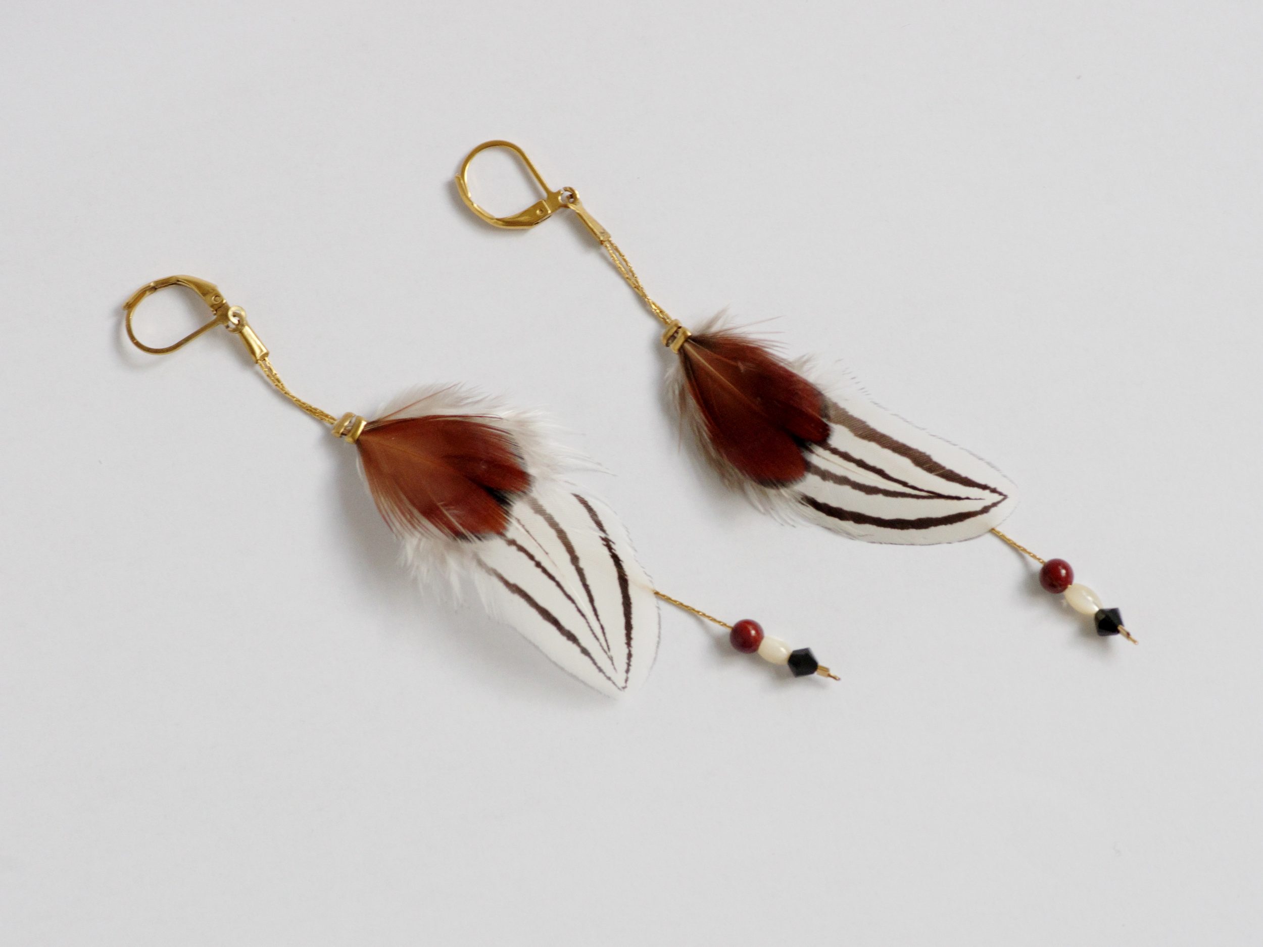 Boucles doreilles Oiseau Du Soir, belles plumes de faisans – Image 6