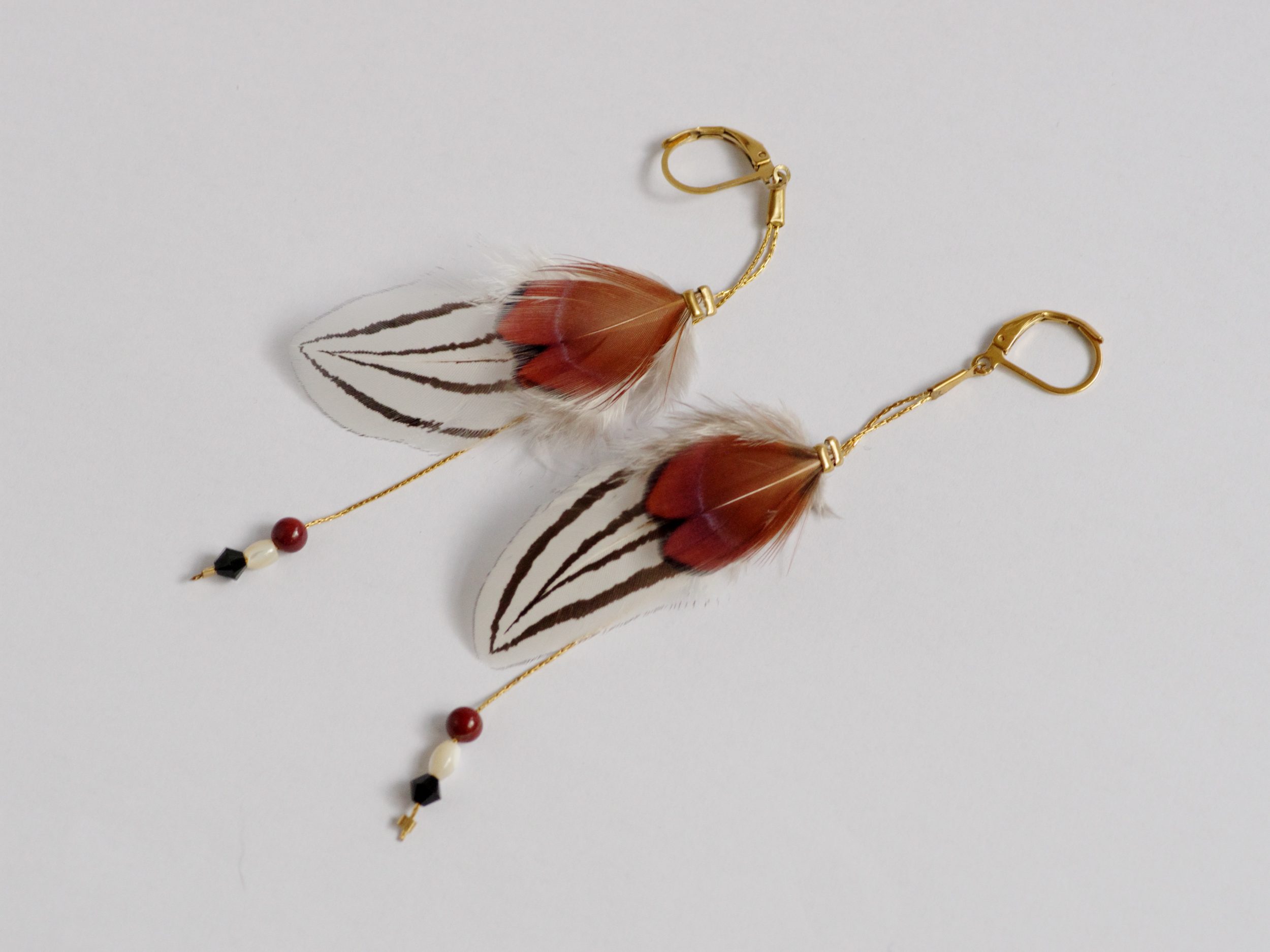 Boucles doreilles Oiseau Du Soir, belles plumes de faisans – Image 5
