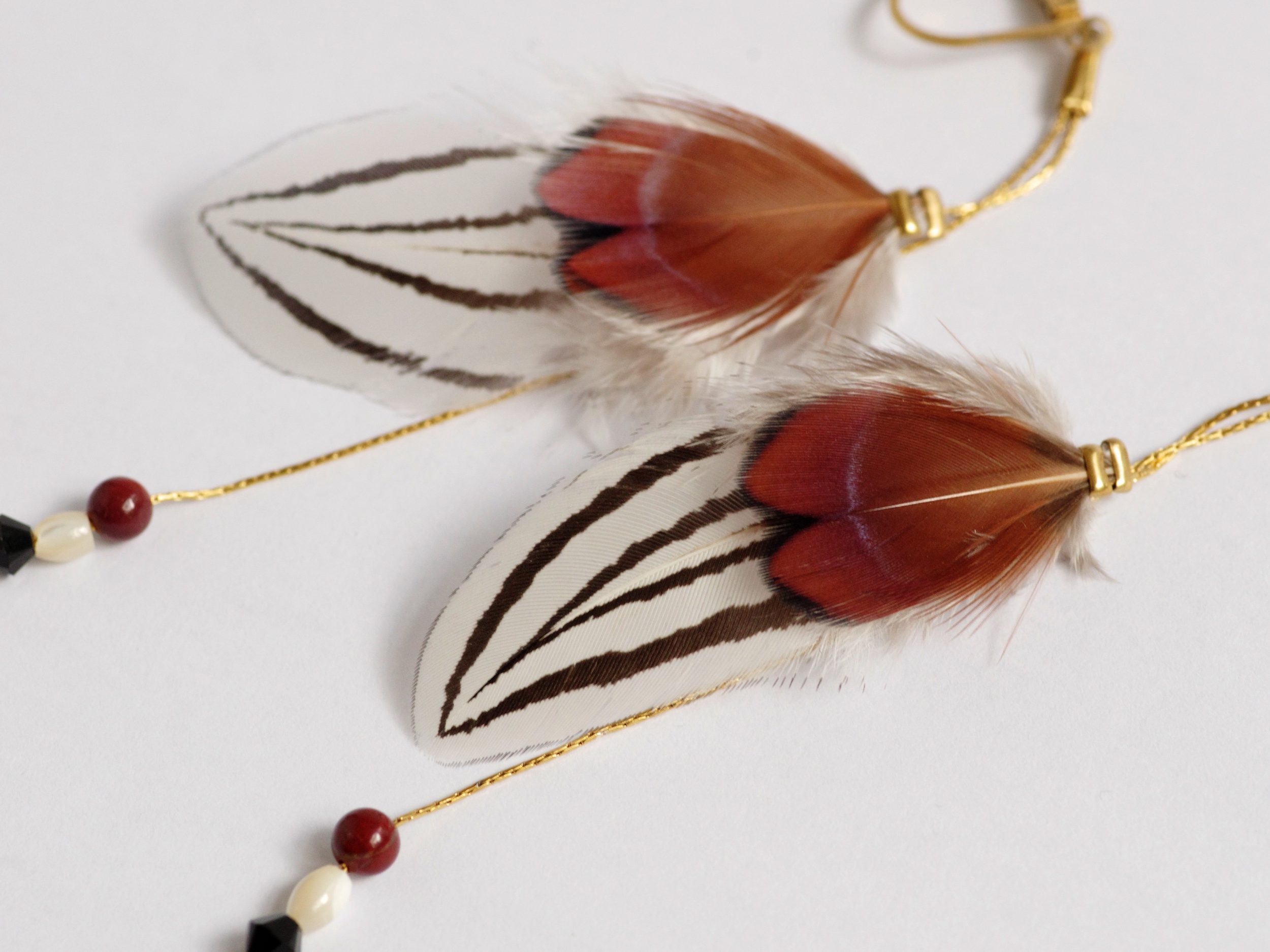 Boucles doreilles Oiseau Du Soir, belles plumes de faisans – Image 4