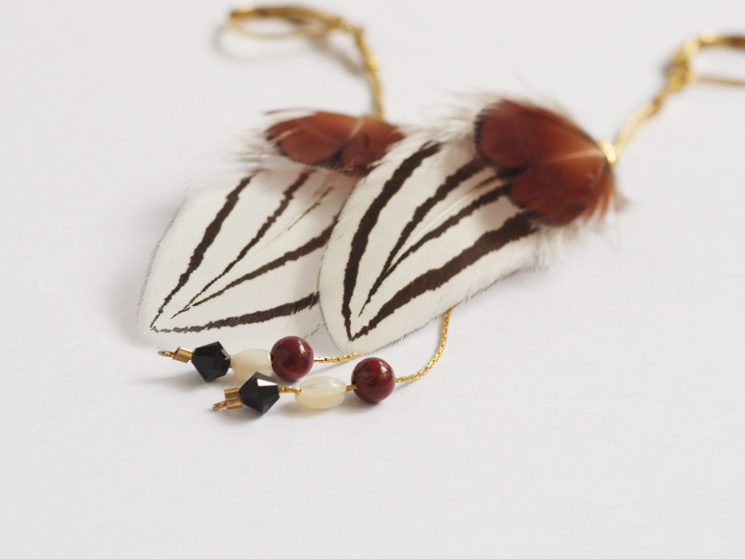 Boucles doreilles Oiseau Du Soir, belles plumes de faisans – Image 3