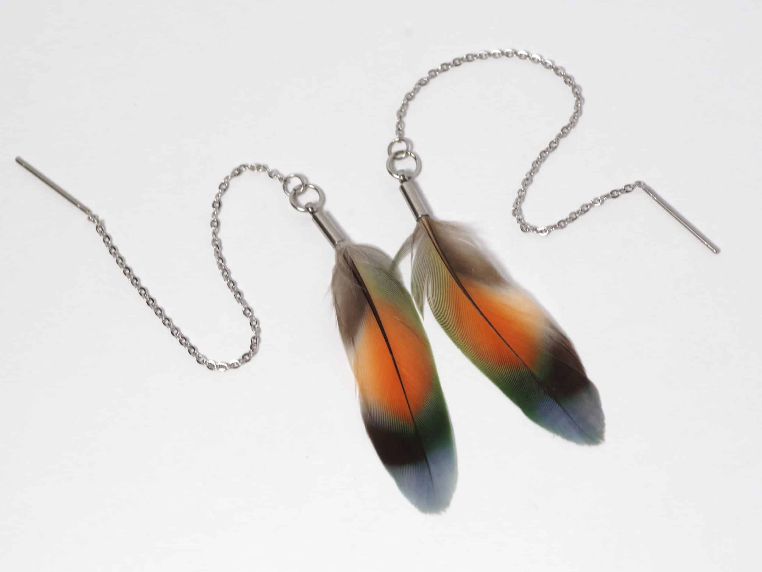 Chaînes d'oreilles Ava, plume de lovebird – Image 3