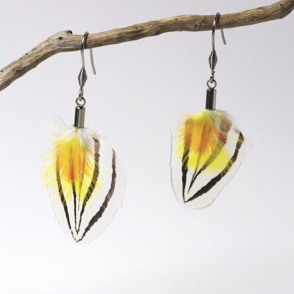 Boucles d'oreilles Phoenix, plumes jaunes