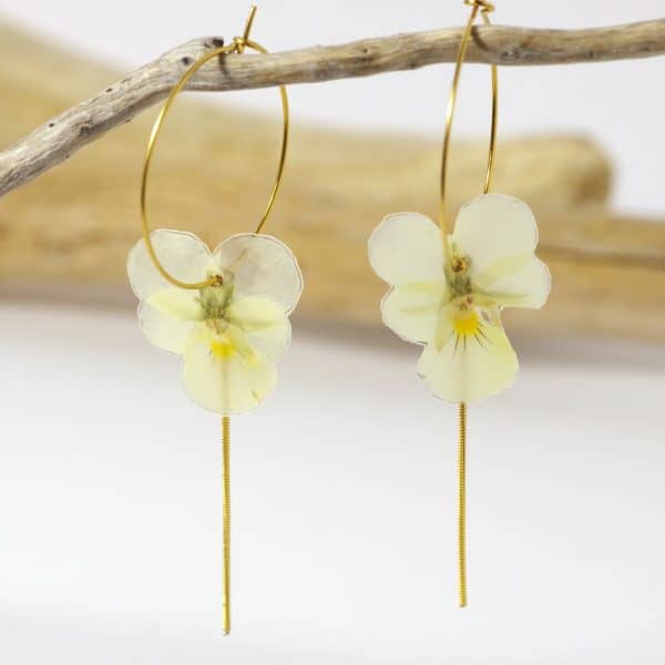 Boucles d'oreilles Elfy, mini pensées jaune
