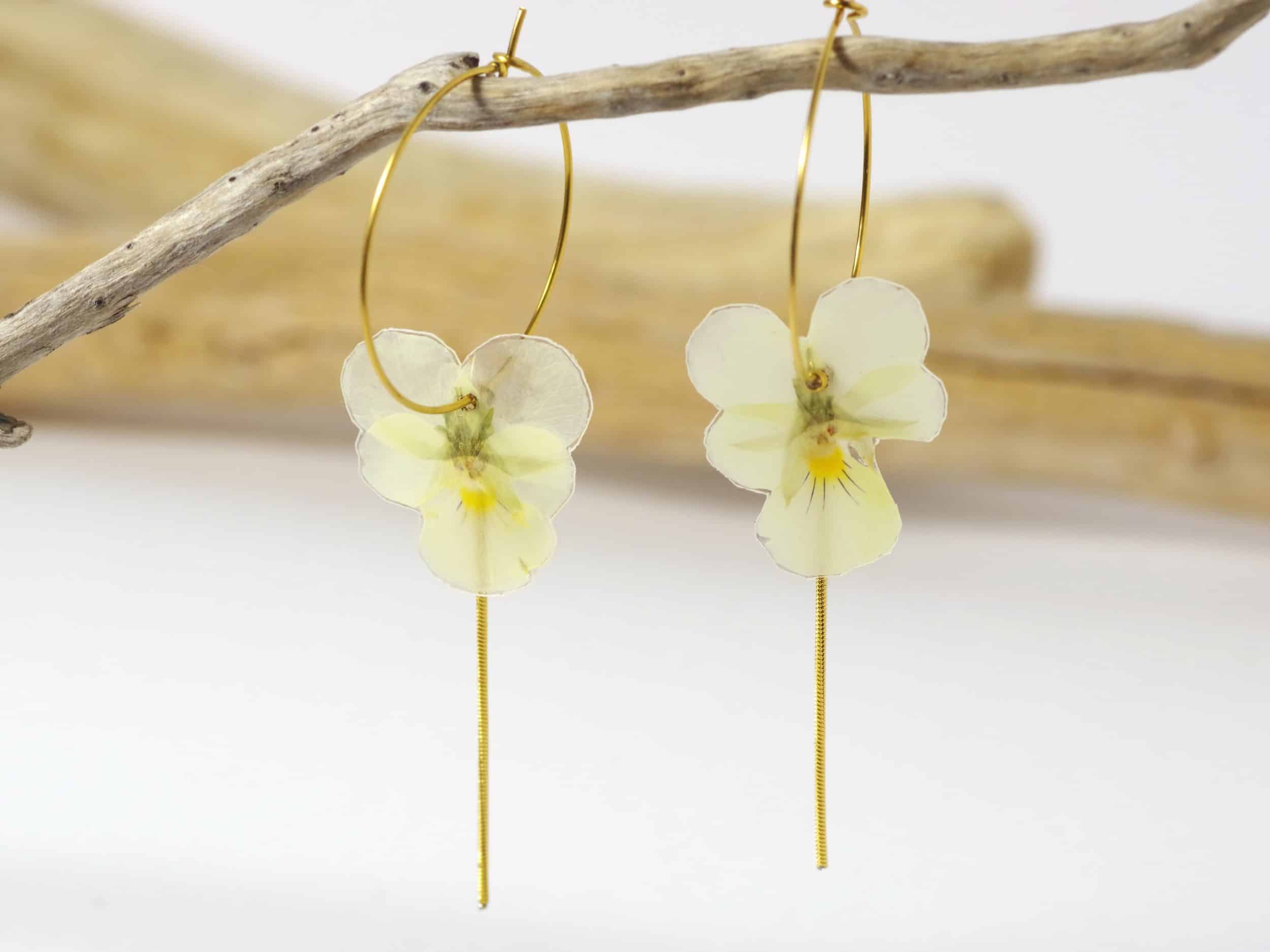 Boucles d'oreilles Elfy, mini pensées jaune