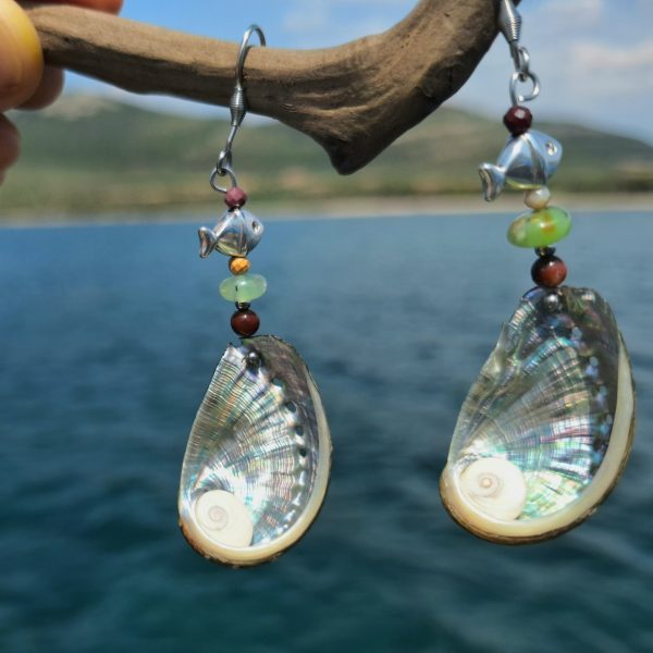 Boucles d'oreilles Corsica : ormeaux et yeux de sainte Lucie