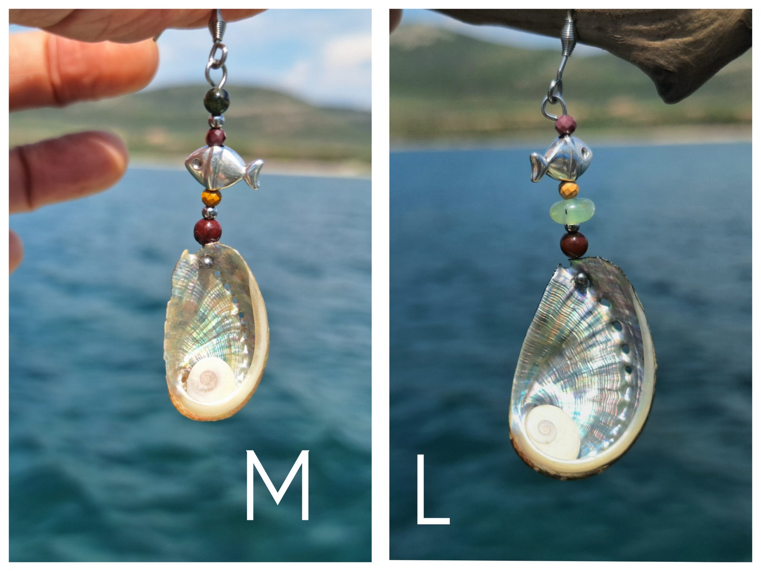 Boucles d'oreilles Corsica : ormeaux et yeux de sainte Lucie – Image 7