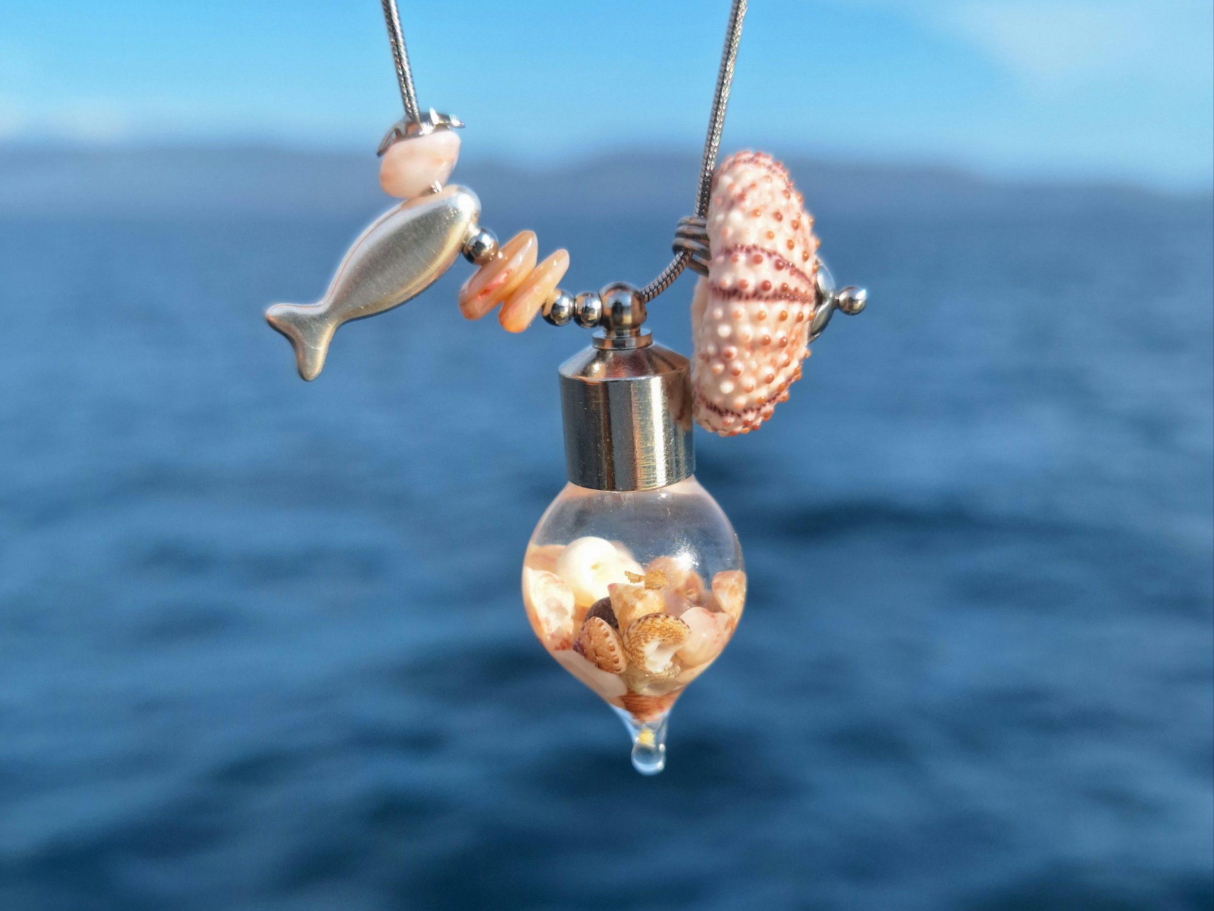 Collier Calypso, oursin rose et coquillages mini – Image 5