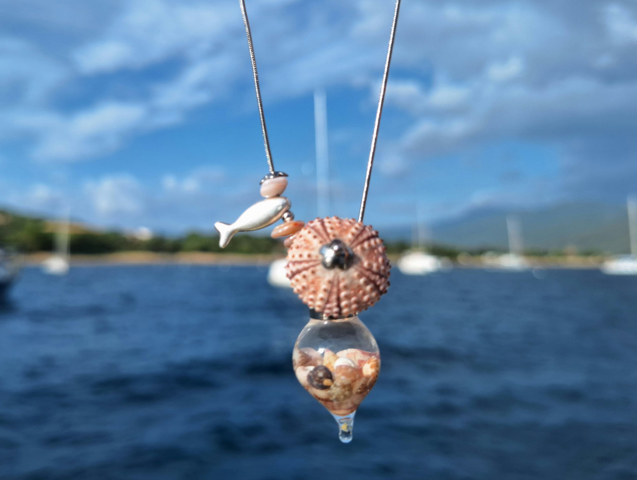 Collier Calypso, oursin rose et coquillages mini – Image 7