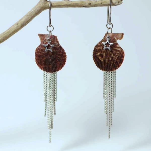 Boucles d'oreilles Égérie, coquillages et cascades de chaînes