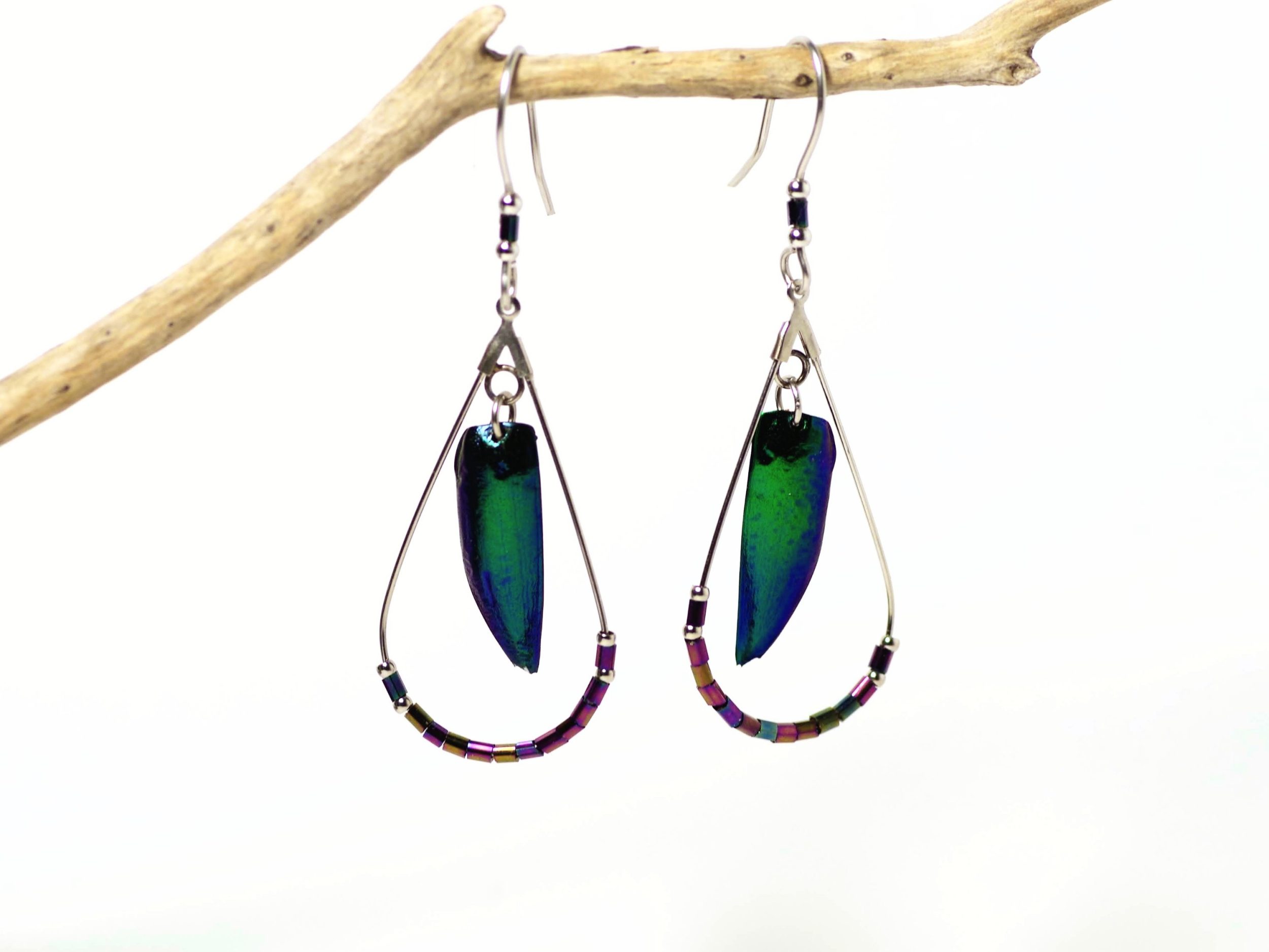 Boucles d'oreilles Arcane, scarabées brillants